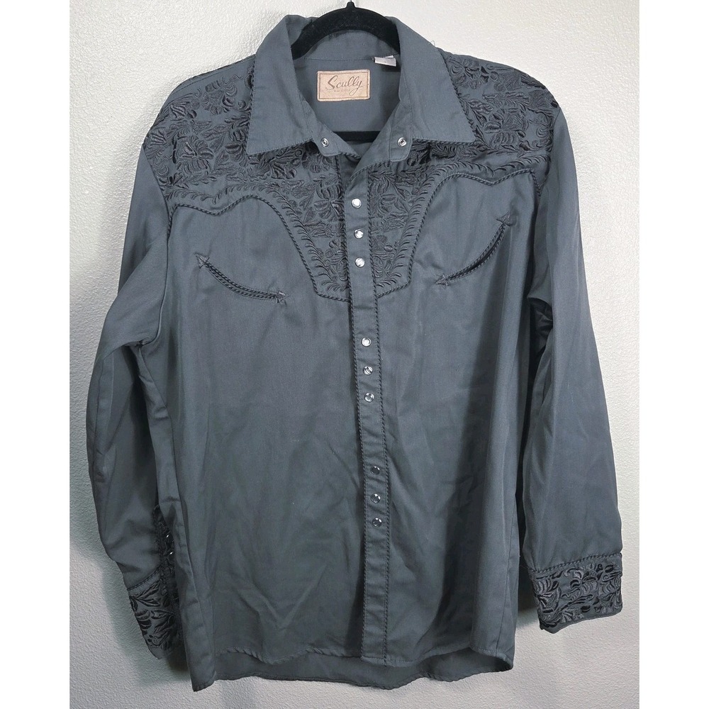 Scully Western Snap Shirt Women Large Green Embroidered Rockabilly Ranchwear Y2K